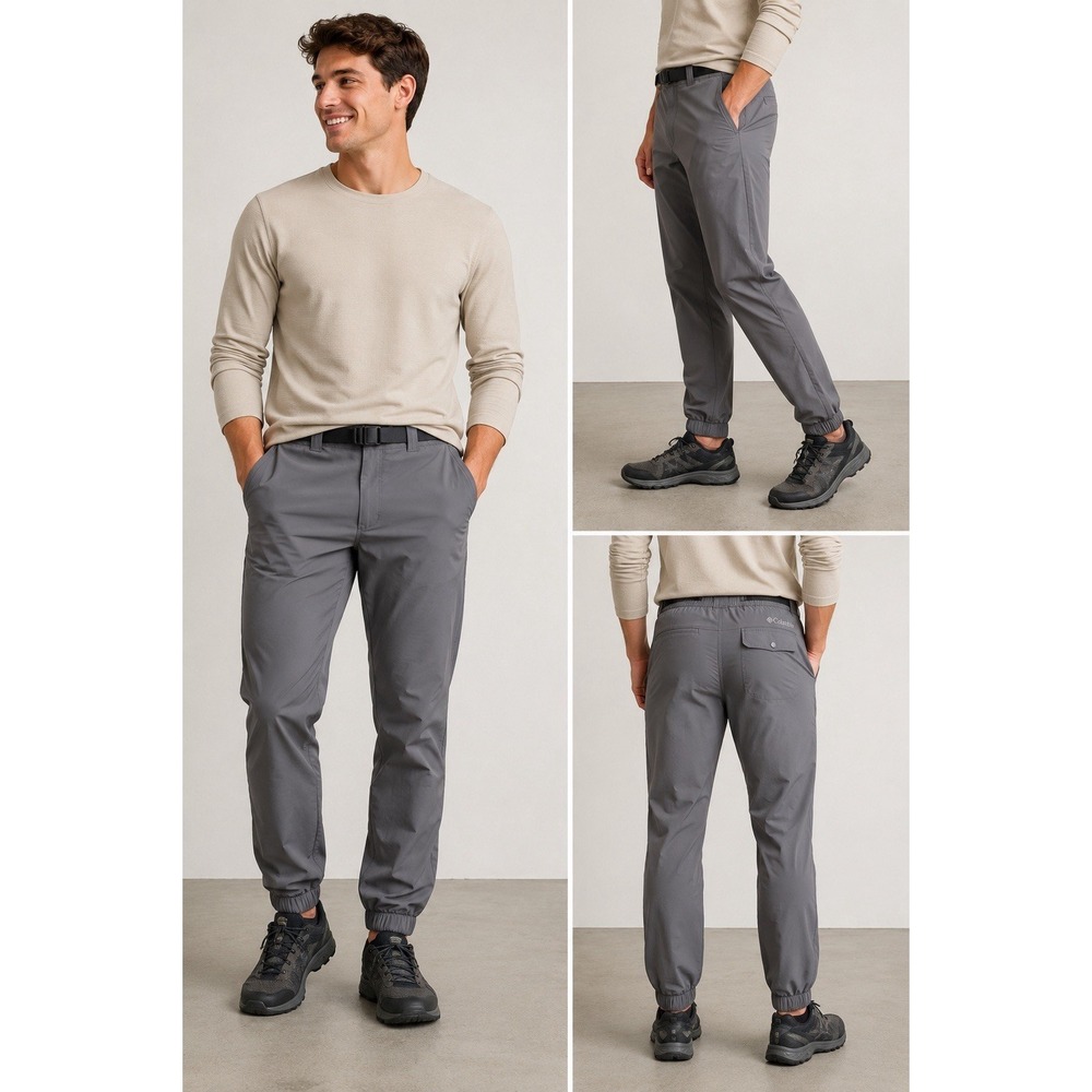 Men's Gray Colombia Outdoor Jogger Elastic‎ Waist Tapered Cuff Belted Sz S Light